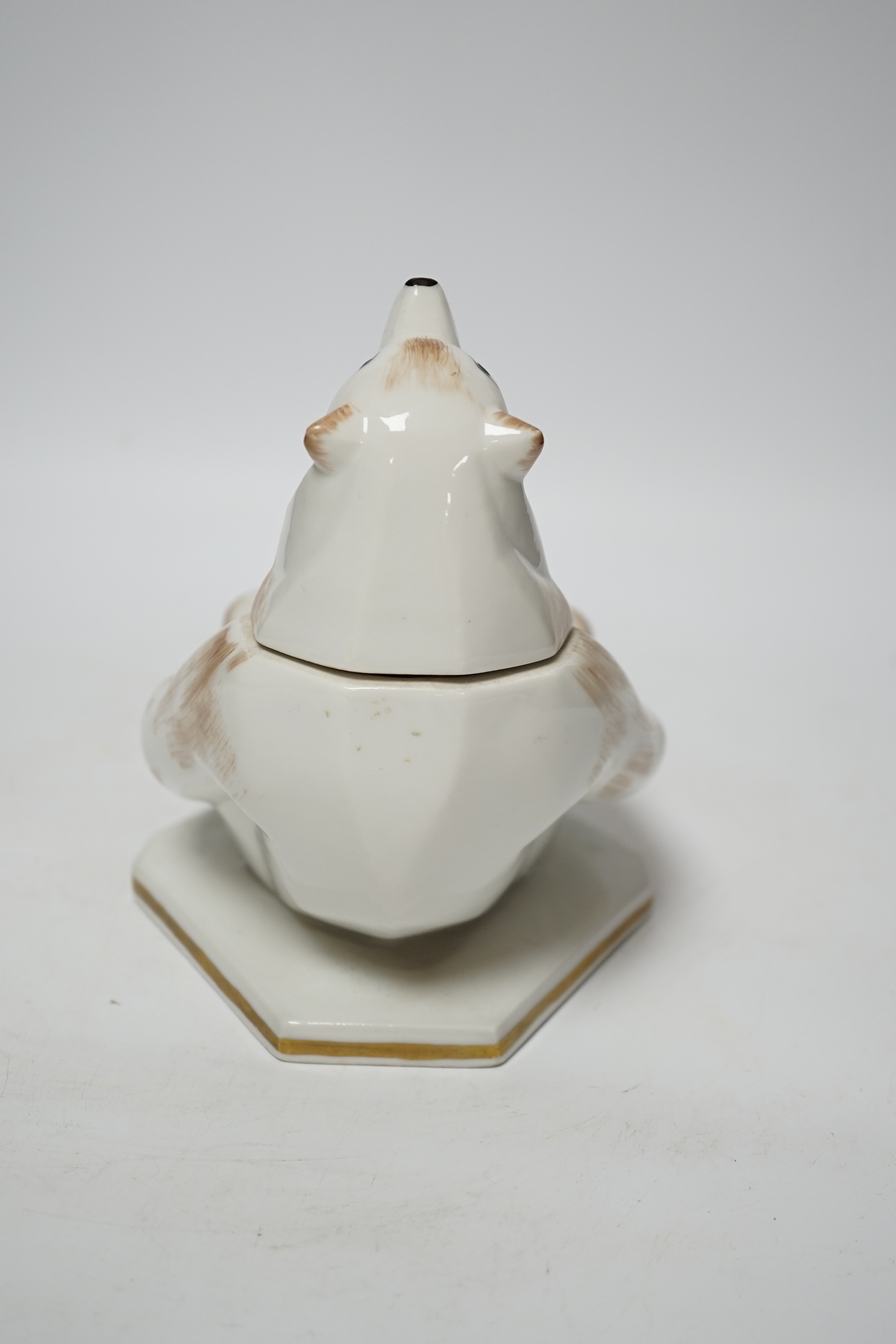 A French porcelain ‘bear’ jar and cover, 17cm